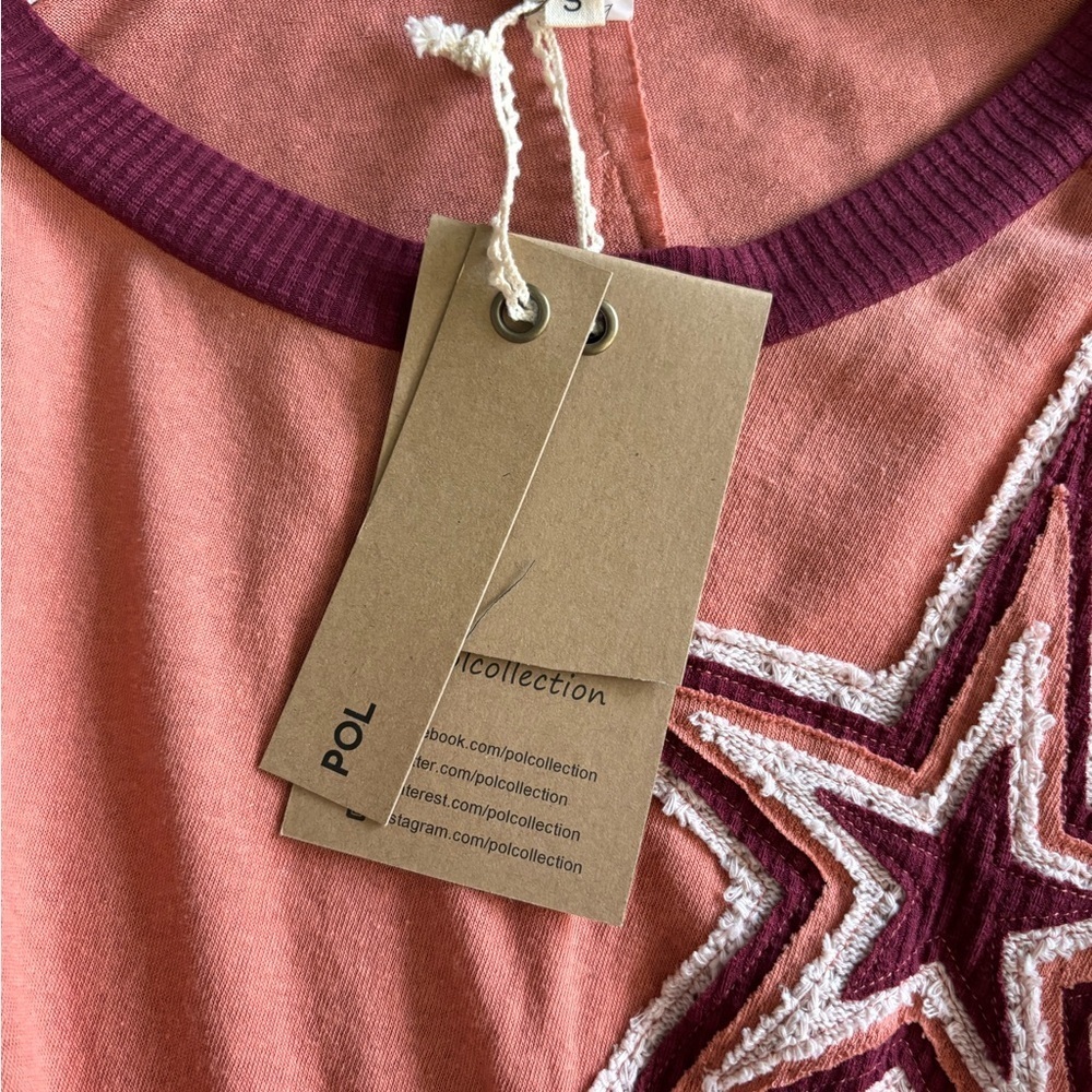 POL Slouch Shoulder Star Patch Long Sleeve Sweater Orange and Pink Sz Small - Picture 6 of 7